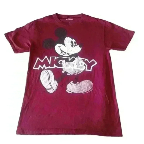 Disney Men's Burgundy Mickey Mouse Short Sleeve Tee S - Picture 1 of 7